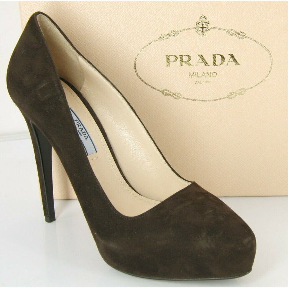 Prada Classic Brown Suede Leather Hidden Platform Heel Pump Pointy Toe NIB